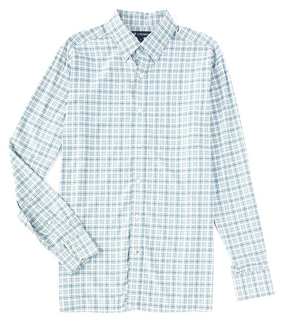 Color:Adriatic Blue - Image 1 - Plaid Bamboo Twill Long-Sleeve Woven Shirt