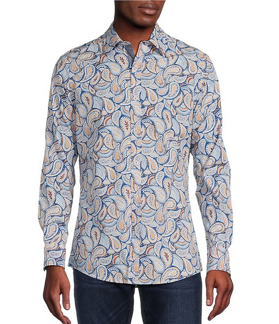Cremieux Premium Denim Medium Paisley Stretch Long Sleeve Woven Shirt ...