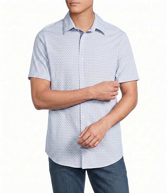 ｍｉｅ3199 S Cremieux Premium Denim Cotton Micro Geometric Print Short Sleeve