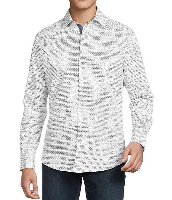 Cremieux Premium Denim Micro Square Geometric Stretch Long Sleeve Woven Shirt