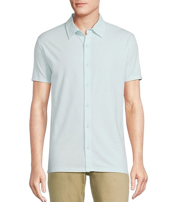 Cremieux Premium Denim Solid Coat Front Knit Shirt, Saltwater Slide - Image 1