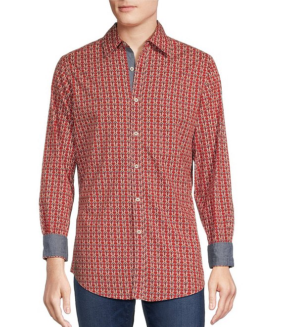 Cremieux Premium Denim Stretch Geo Print Long Sleeve Woven Shirt ...