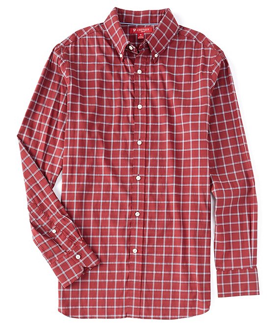 Color:Cabernet - Image 1 - Slim-Fit Plaid Flex Twill Long-Sleeve Woven Shirt