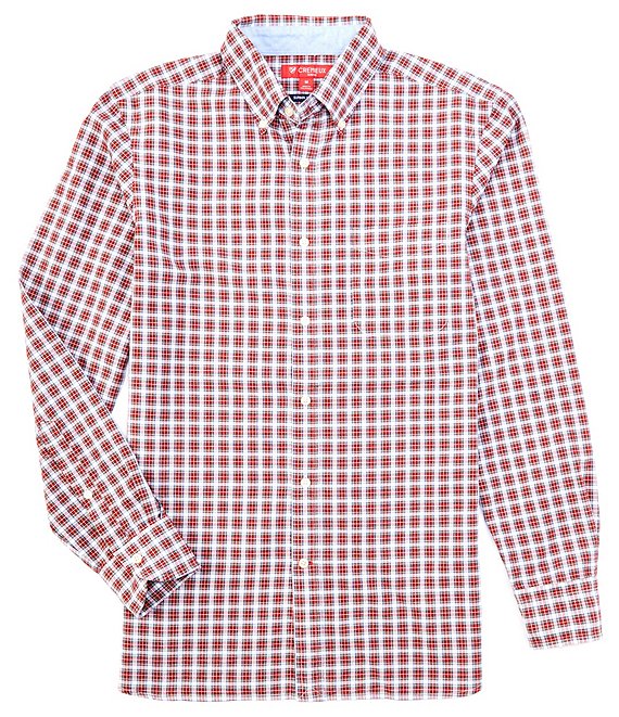Cremieux Slim-Fit Plaid Check Oxford Bright Red Long-Sleeve Woven Shirt