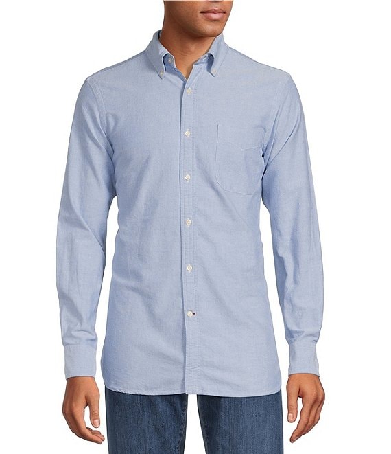 Color:Allure Blue - Image 1 - Blue Label Slim-Fit Solid Oxford Long-Sleeve Woven Shirt