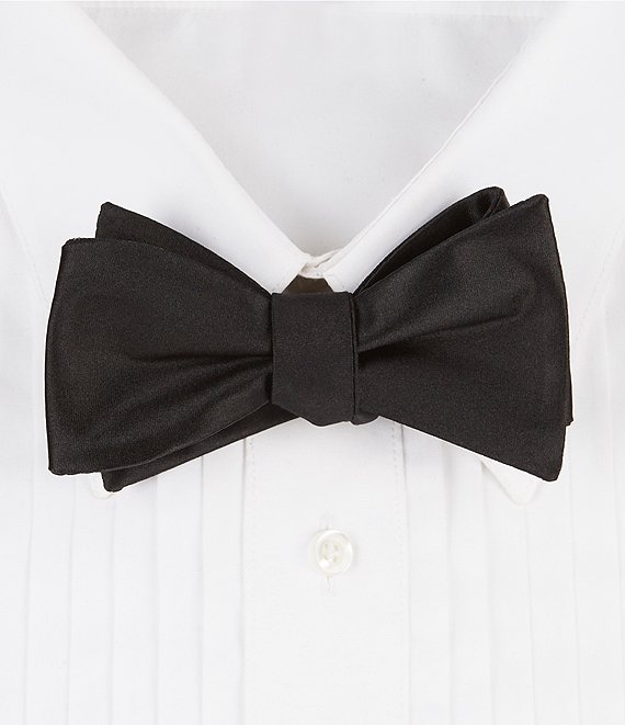Color:Black - Image 1 - Solid Silk Bow Tie