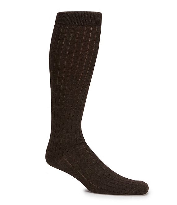 Color:Brown - Image 1 - Solid Wool Over-the-Calf Dress Socks