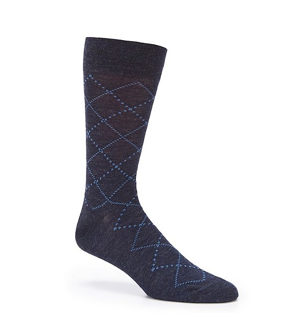 Color:Blue - Image 1 - Tonal Argyle Crew Socks