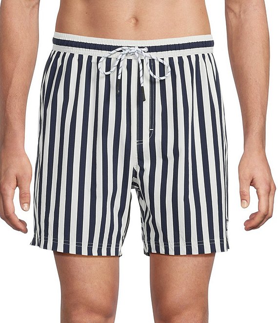 Cremieux Wide Stripe Print 6#double; Inseam Swim Trunks