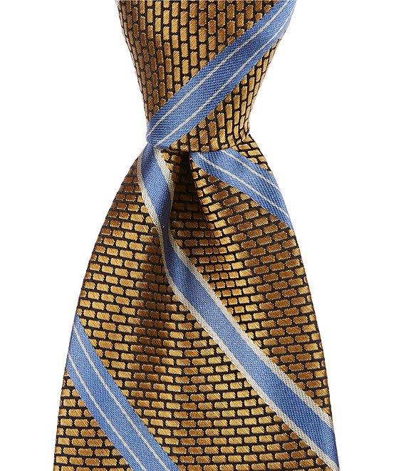 Cremieux State Street Stripe 3 3/8 Traditional Silk Tie, Yellow - Image 1
