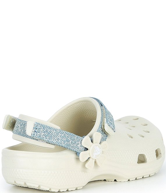 Crocs Girls' Classic Denim Flower Adjustable Backstrap Clogs
