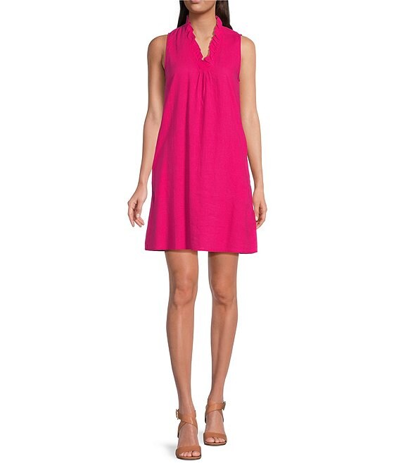 Cupio Solid Ruffle V-Neck Sleeveless A-Line Dress | Dillard's