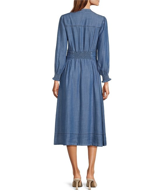 current air dress Chambray V-Neck Long Sleeve Button Tie Front Midi Color:VISTA BLUE/WHITE Denim Halter Mini Dress ProductID: 119592 From that sexy little Anthropologie