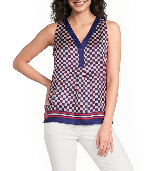 Current Air Coordinating Checker Border Print V-Neck Sleeveless Top