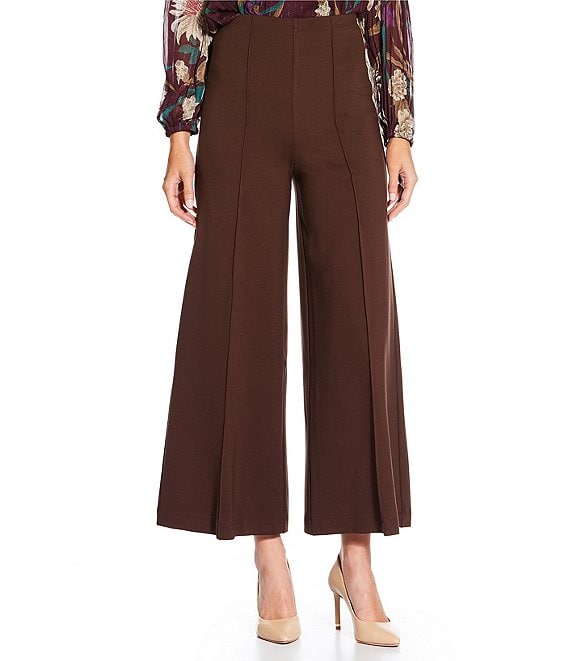 Current Air Ponte High Rise Flared Wide Leg Pants, Brown - Image 1
