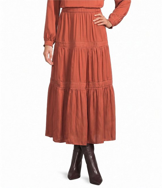 Current Air Tiered A-Line Pull-On Midi Skirt