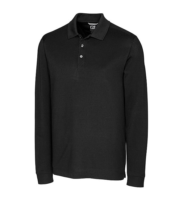Color:Black - Image 1 - Big & Tall Advantage Tri-Blend Pique Performance Stretch Long-Sleeve Polo Shirt
