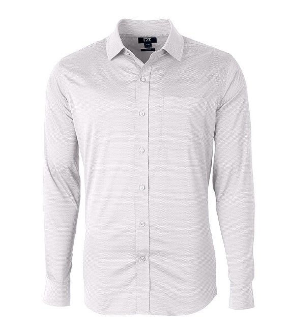 Color:White/Black - Image 1 - Big & Tall Versatech Geo Dobby Performance Stretch Long-Sleeve Woven Shirt