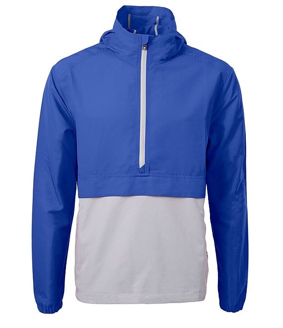 Cutter & Buck Charter Eco Recycled Color Block Anorak Hooded Jacket, Tour Blue/Polished - Image 1