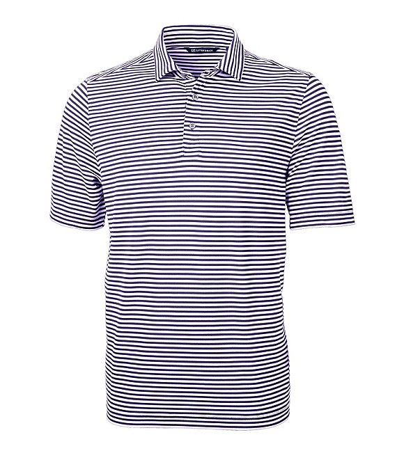 Color:College Purple - Image 1 - Virtue Eco Pique Short-Sleeve Striped Polo Shirt
