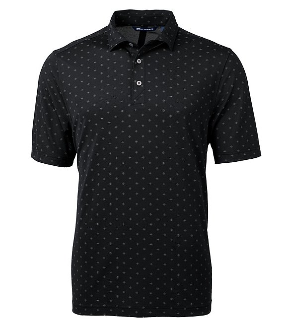 Color:Black - Image 1 - Virtue Eco Pique Short-Sleeve Tile-Print Polo Shirt