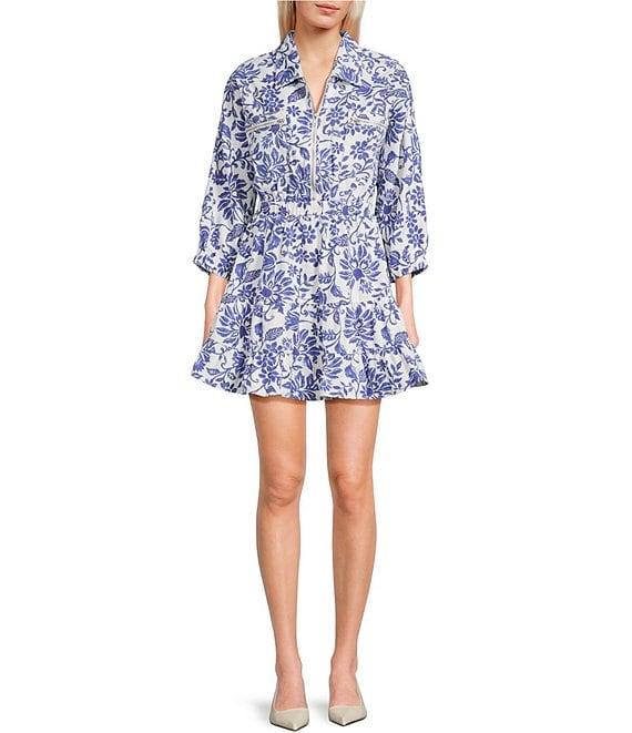 C&V Chelsea & Violet Floral Printed Shirt Dress, Birch Deep Cobalt - Image 1