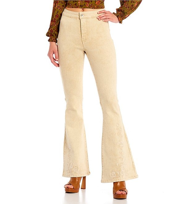 Fantastic Floral Mineral Wash Embroidered Flare Pants - Virtue Boutique