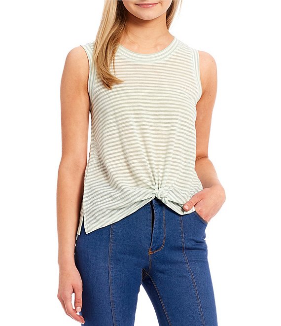 Color:Mint - Image 1 - Knotted Stripe Knit Tank Top