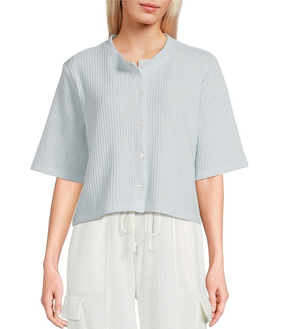 C&V Chelsea & Violet Short Sleeve Button-Front Short Sleeve Waffle Cardigan