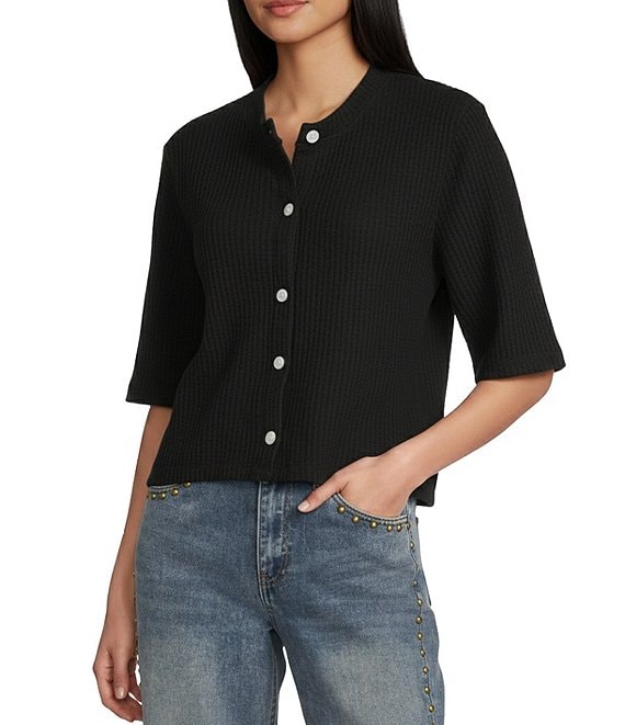 C&V Chelsea & Violet Short Sleeve Button-Front Short Sleeve Waffle Cardigan