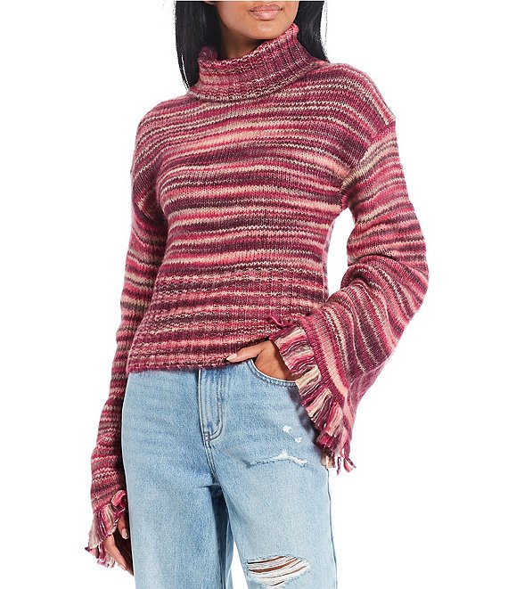 C&V Chelsea & Violet Striped Bell Sleeve Chunky Knit Sweater