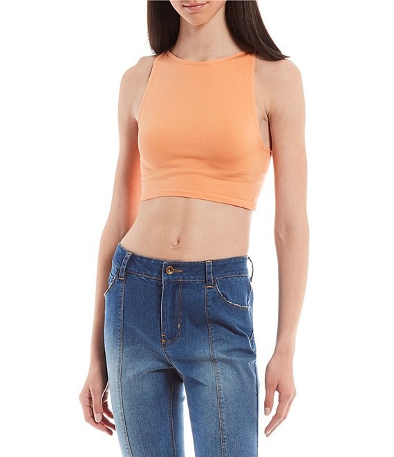 Color:Sunbaked - Image 1 - High Neck Sleevless Cropped Tank Top