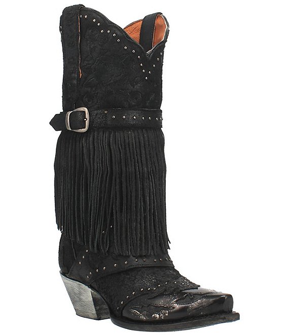 Dan Post Bed of Roses Embossed Leather Studded Fringe Western Boots ...