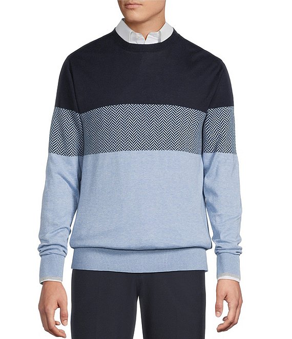 Cremieux Daniel Cremieux Signature Label Color Block Sweater, NAVY HEATHER - Image 1