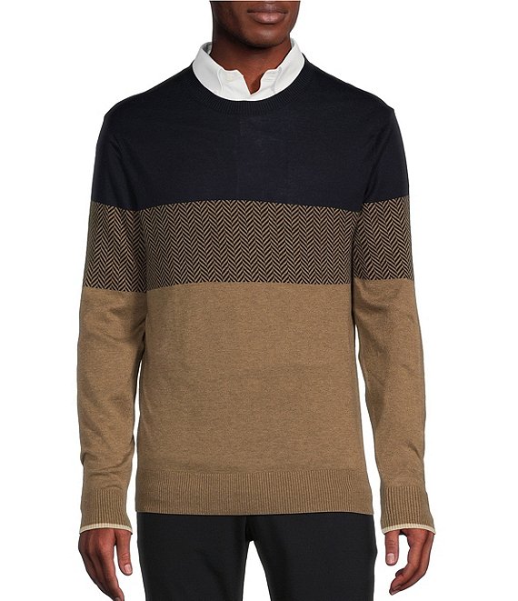 Daniel Cremieux Signature Label Long Sleeve Supima Cotton Color Block Knit Sweater Mens L Oatmeal Dillard s Exclusive