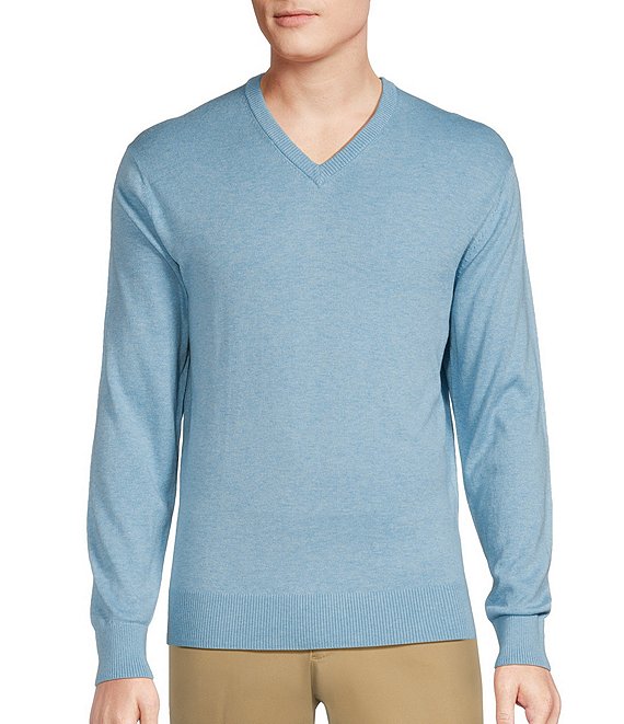 Color:Blue Heather - Image 1 - Daniel Cremieux Signature Label Supima Cashmere V-Neck Sweater