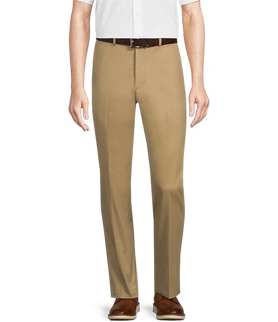 Color:Chino - Image 1 - Daniel Cremieux Signature Label Solid Twill Flat Front Hollowcore Performance Pants