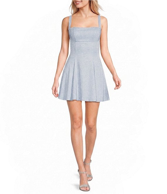 Dear Moon Metallic Square Neck Pleated Dress