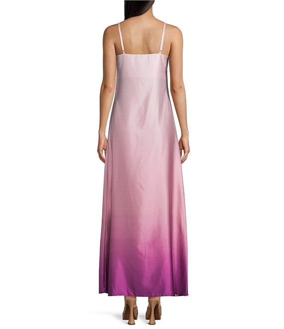 ombre satin slip dress Green Pink Ombre Slip Dress
