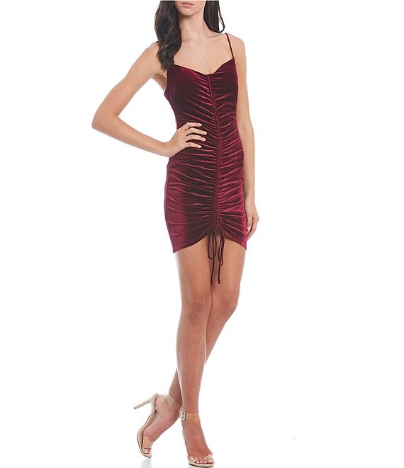 Color:Wine - Image 1 - Sleeveless Cinched-Tie-Front Velvet Sheath Dress