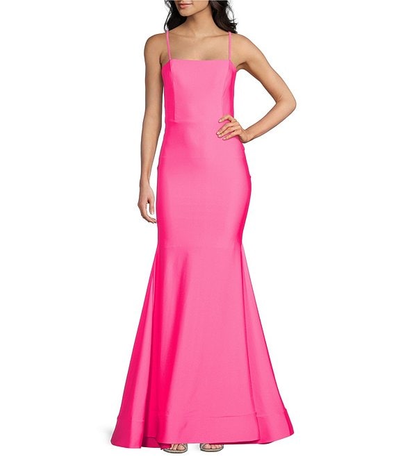 Dear Moon Square Neck Ruched Tie Back Long Dress