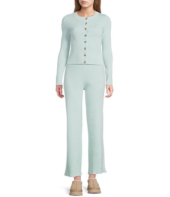 Dee Elly Dee Elly Ribbed Knit Button Front Long Sleeve Coordinating Cardigan, Teal - Image 3