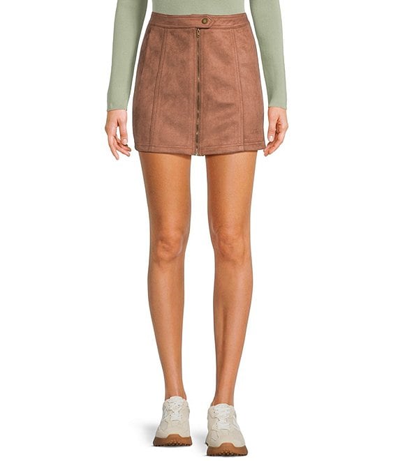 Dee Elly Faux Suede Mini Skirt, Brown - Image 1