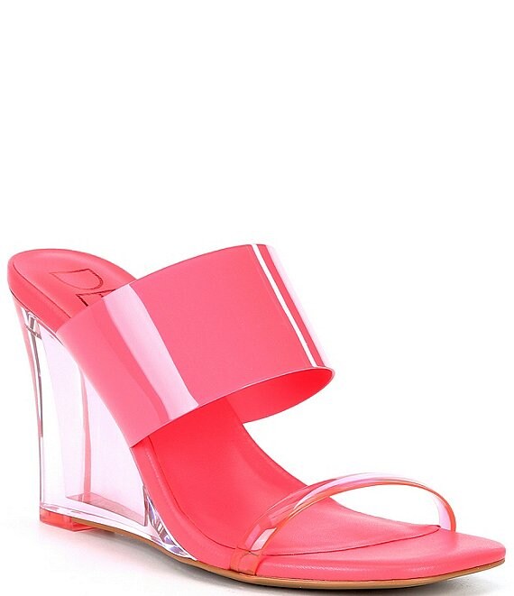 Color:Strawberry - Image 1 - Emmie Clear Vinyl Wedge Dress Sandals