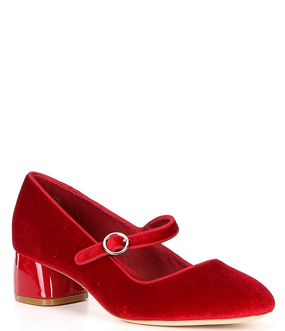 Velvet block outlet heel pumps