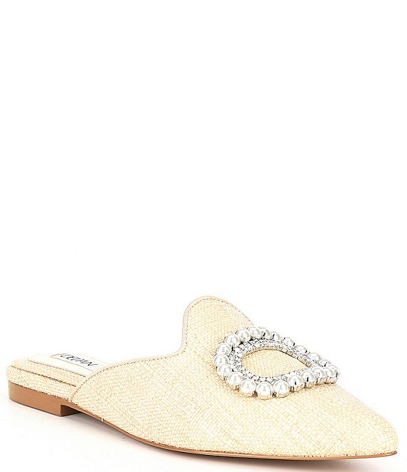 Deltan Luna Raffia Pearl Embellished Dress Mules | Dillard's