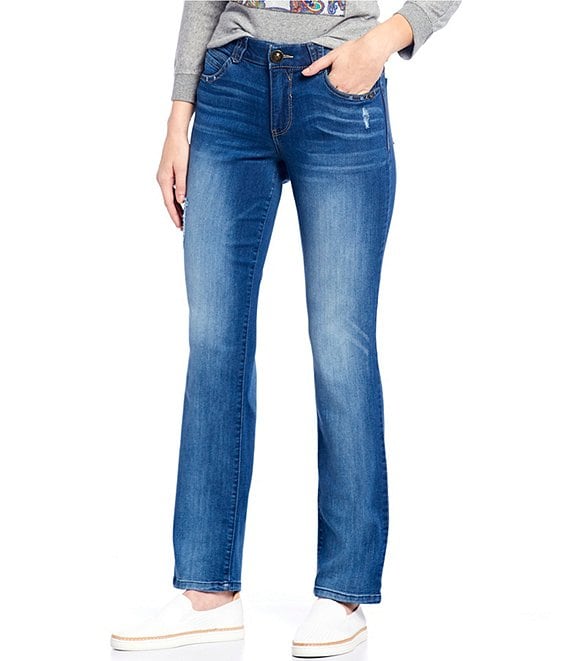 Color:Blue - Image 1 - #double;Ab#double;solution® Straight Leg Mid Rise Jeans