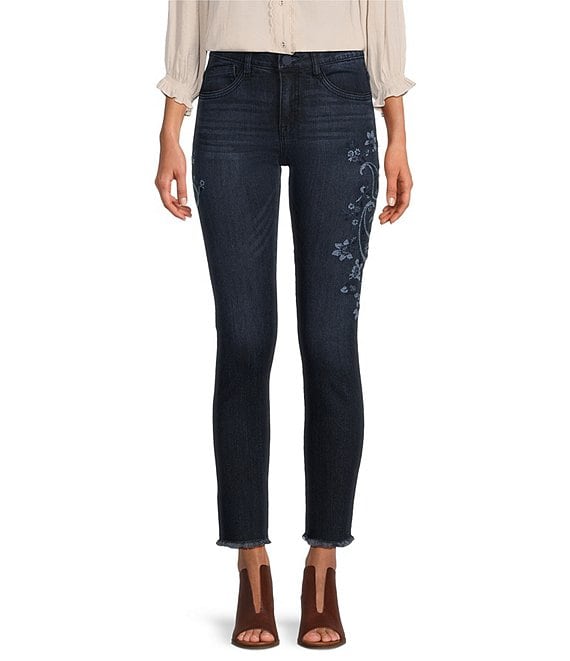 Democracy #double;Ab#double;Solution High-Rise Embroidered Frayed-Hem Ankle  Skimmer Jeans