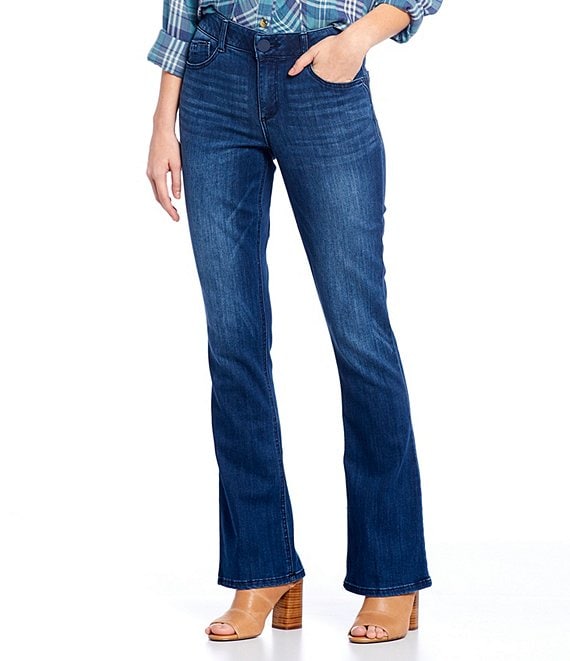 Color:Blue - Image 1 - #double;Ab#double;solution® Itty Bitty Mid Rise Bootcut Flare Leg Jeans