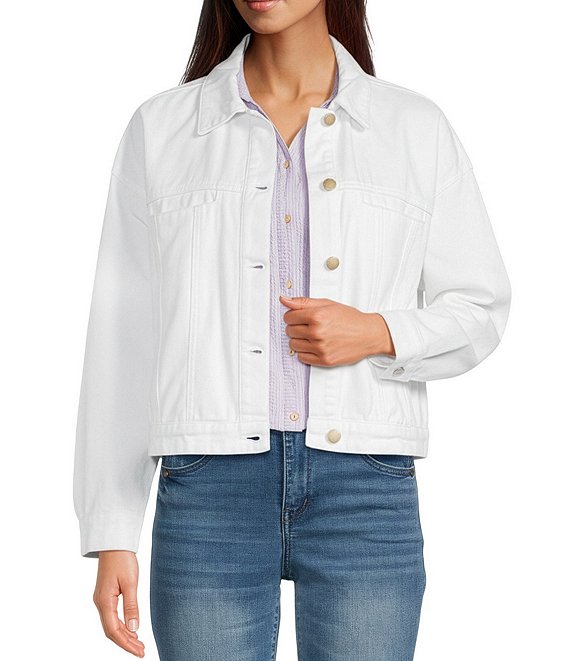 Democracy Oversized Point Collar Long Barrel Sleeve Hi-Low Hem Button Front Jacket